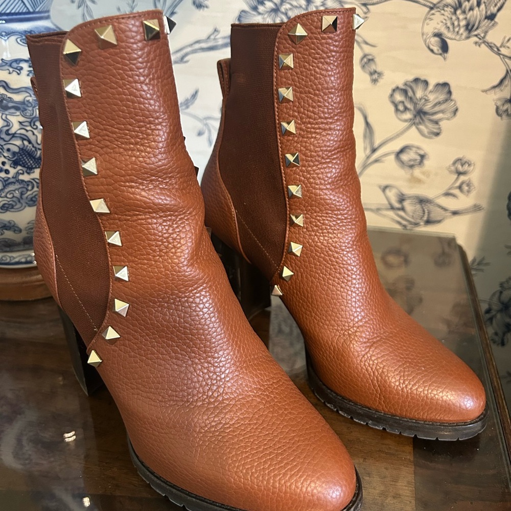 Studded Brown Leather Ankle Boots